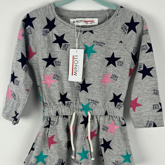 Minoti Baby Toddler Dress Size 9-12M Gray Long Sleeve Raglan 100% Cotton - Picture 1 of 7